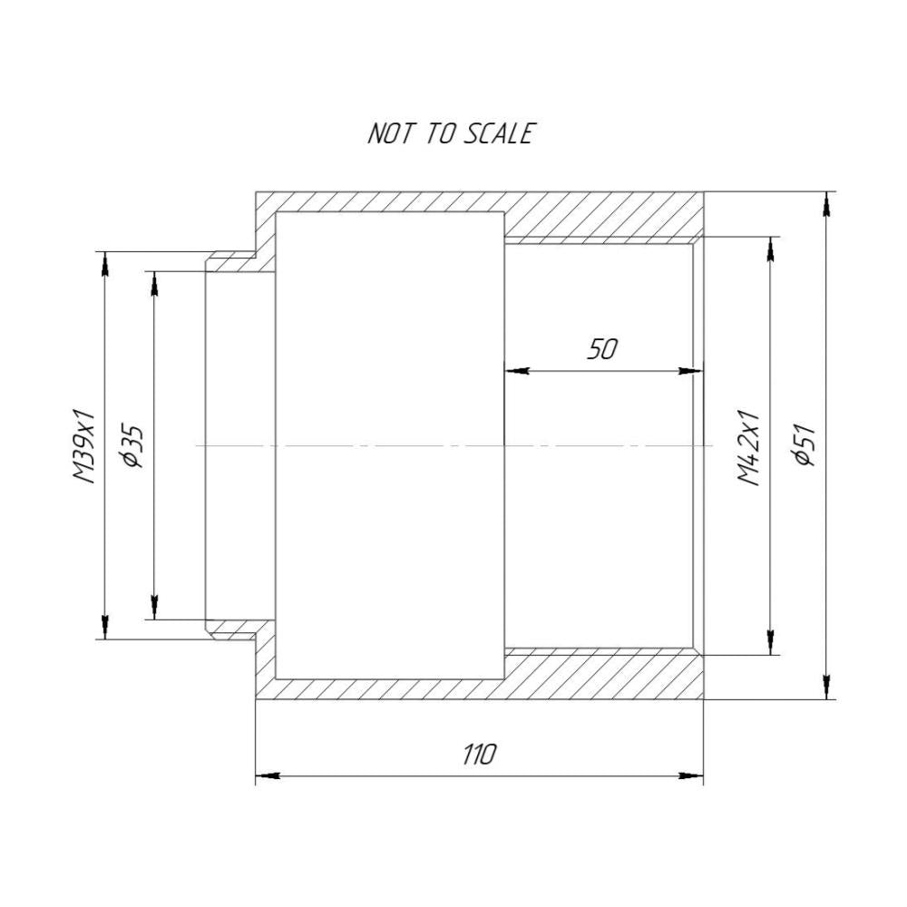 M42x1 female to M39x1 (LTM) male thread adapter, 110mm long