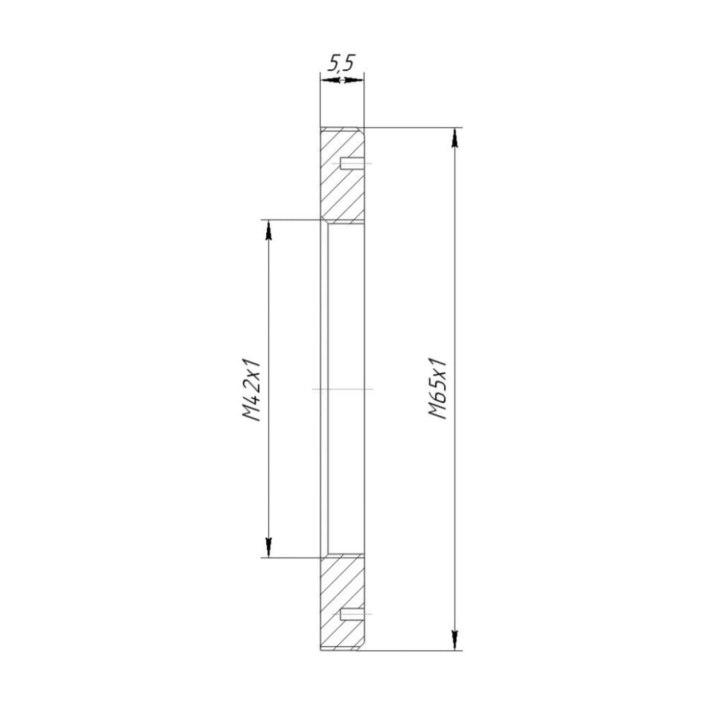 M42x1 female to M65x1 male thread adapter, flangeless
