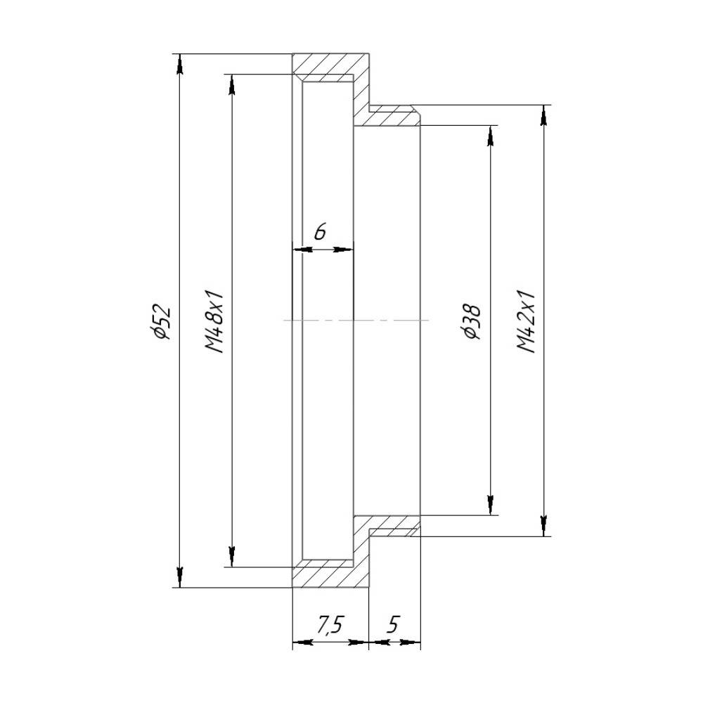 M42x1 male to M48x1 female thread adapter