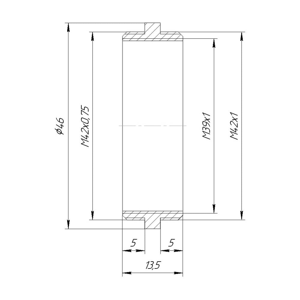 M42x1 male to T2 (M42x0.75) male thread adapter