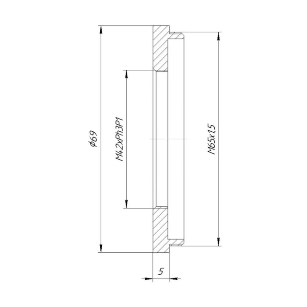 M42xPh3P1 female to M65x1.5 male thread (Leica Z16 objective to Z16A) adapter