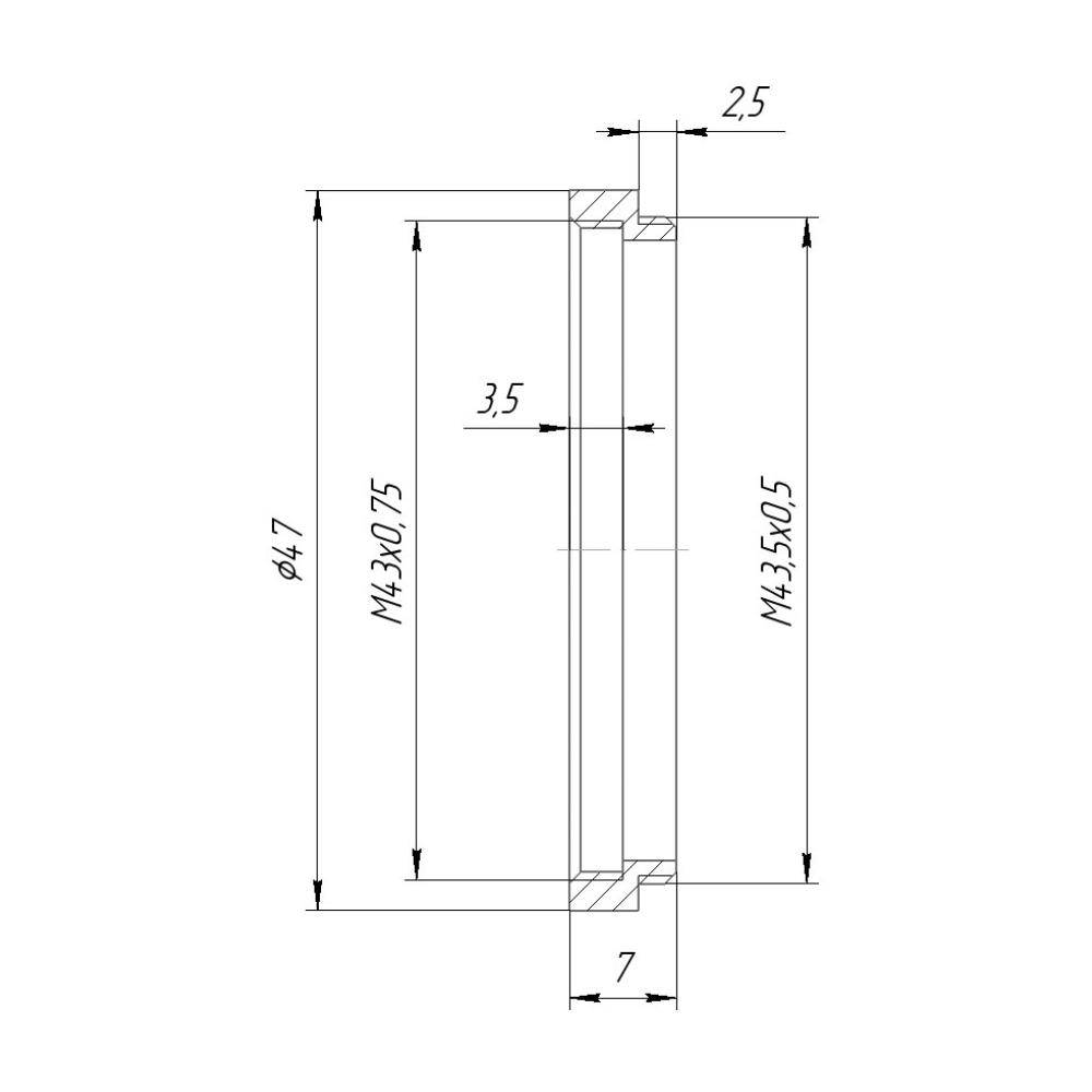 M43.5x0.5 male to M43x0.75 female thread adapter