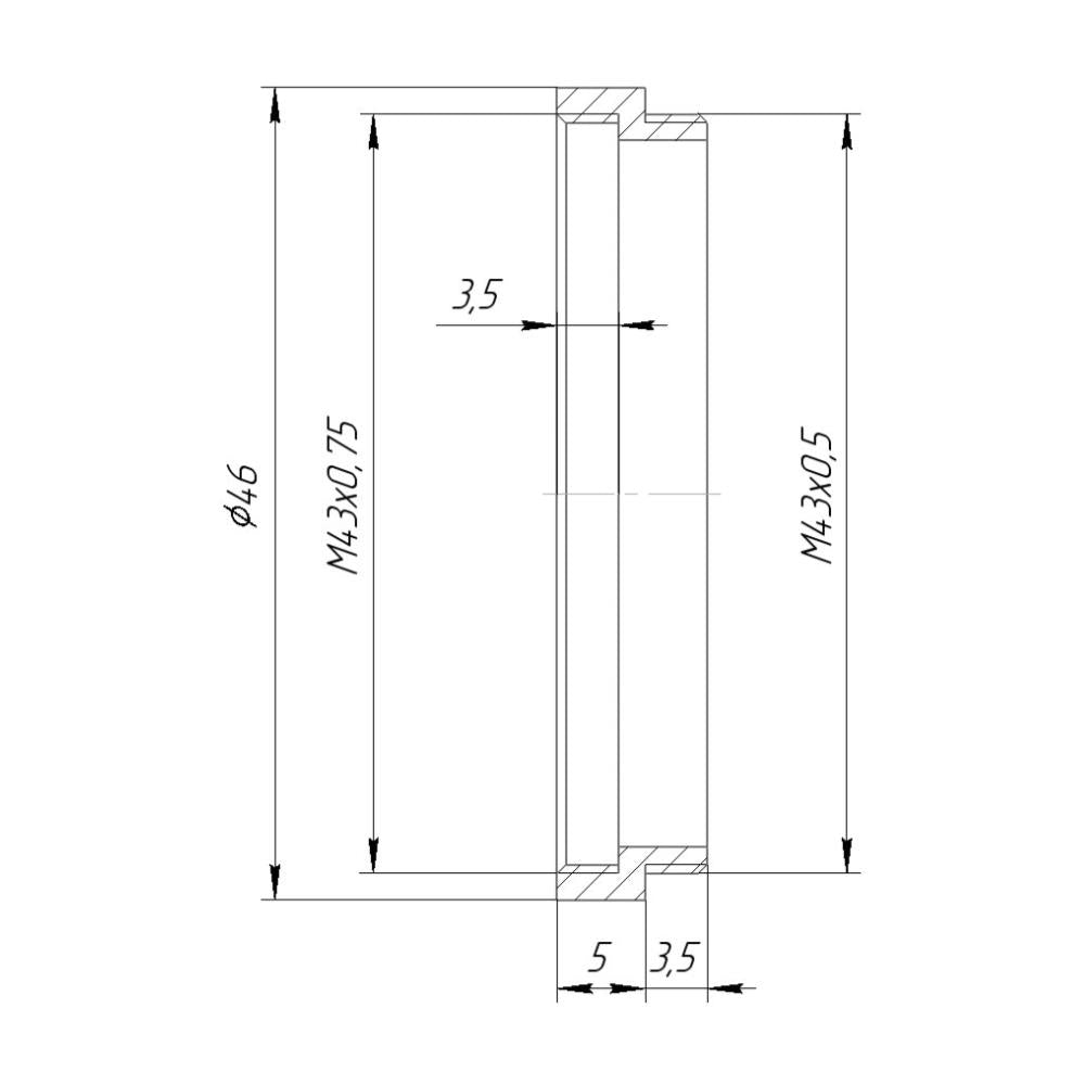 M43x0.5 male to M43x0.75 female thread adapter (pitch converter)