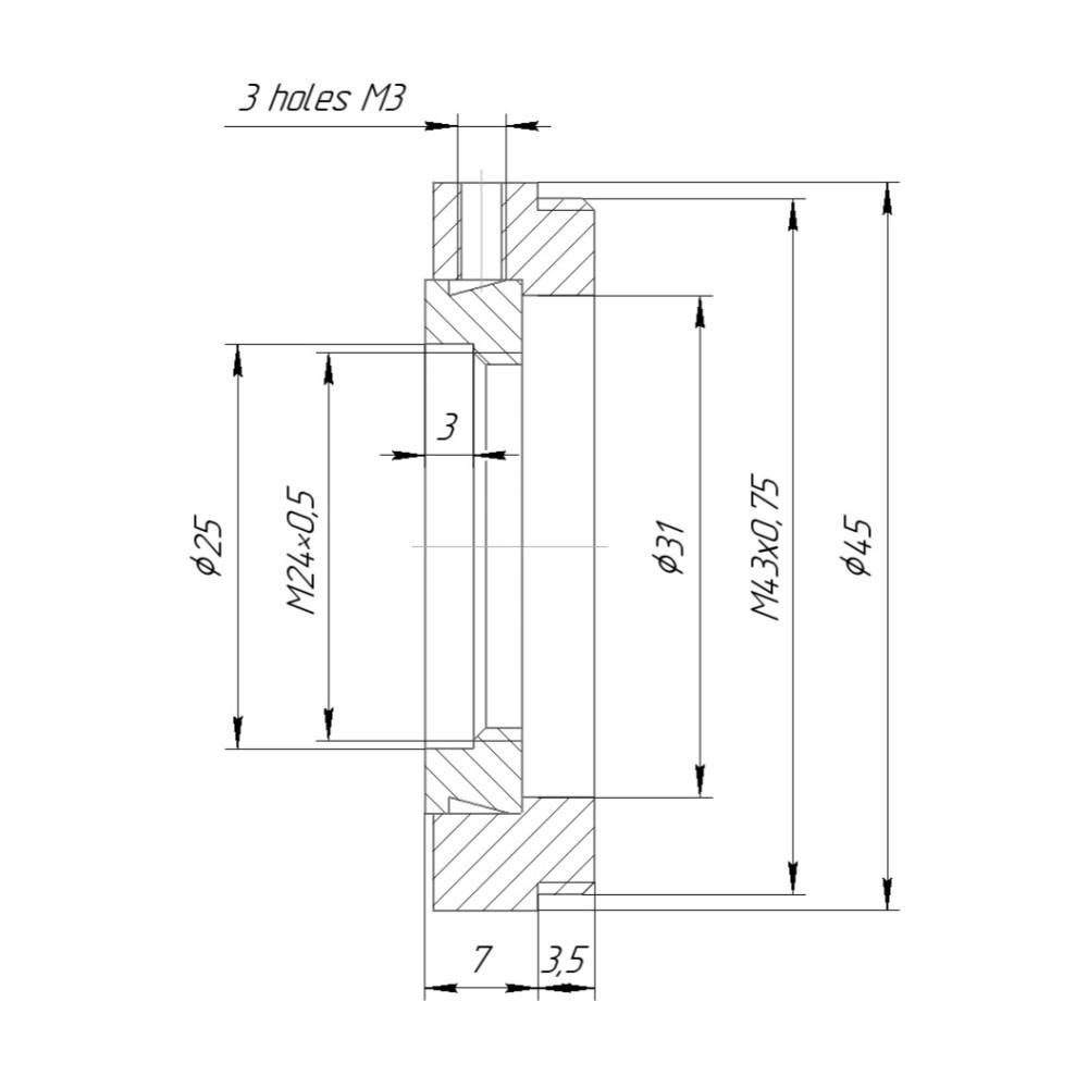 M43x0.75 male to M24x0.5 female step-down ring (adapter for Bolex 8/19/1.5x)