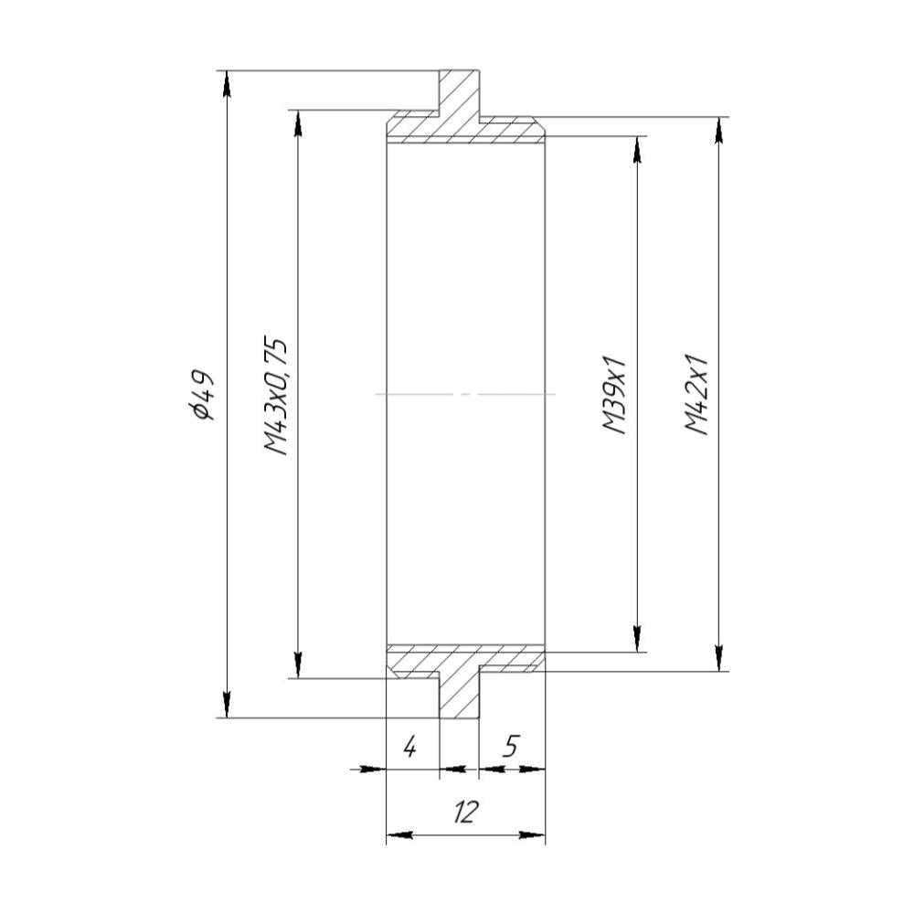 M43x0.75 male to M42x1 male thread adapter