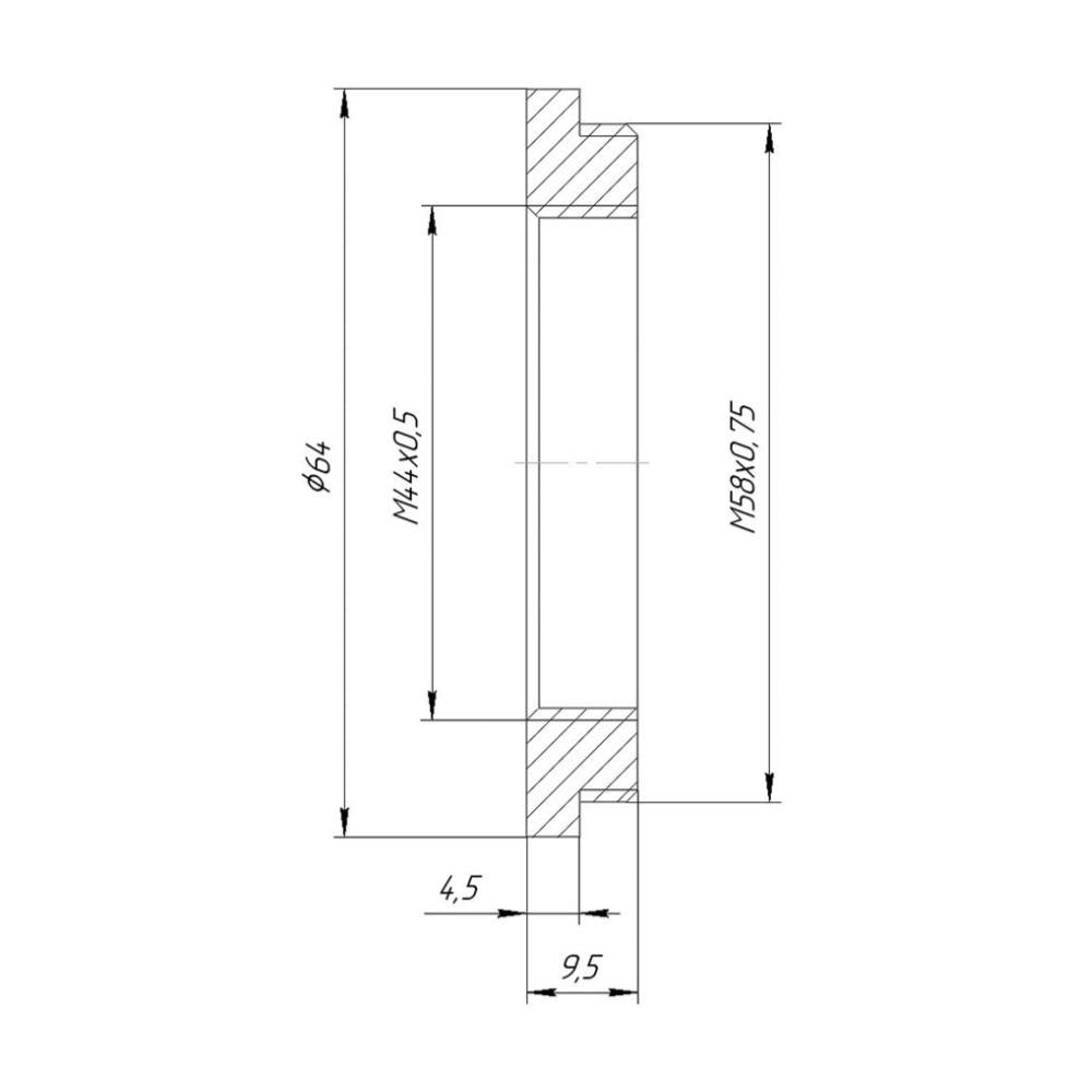 M44x0.5 female to M58x0.75 male thread adapter for LOMO 75mm optical blocks