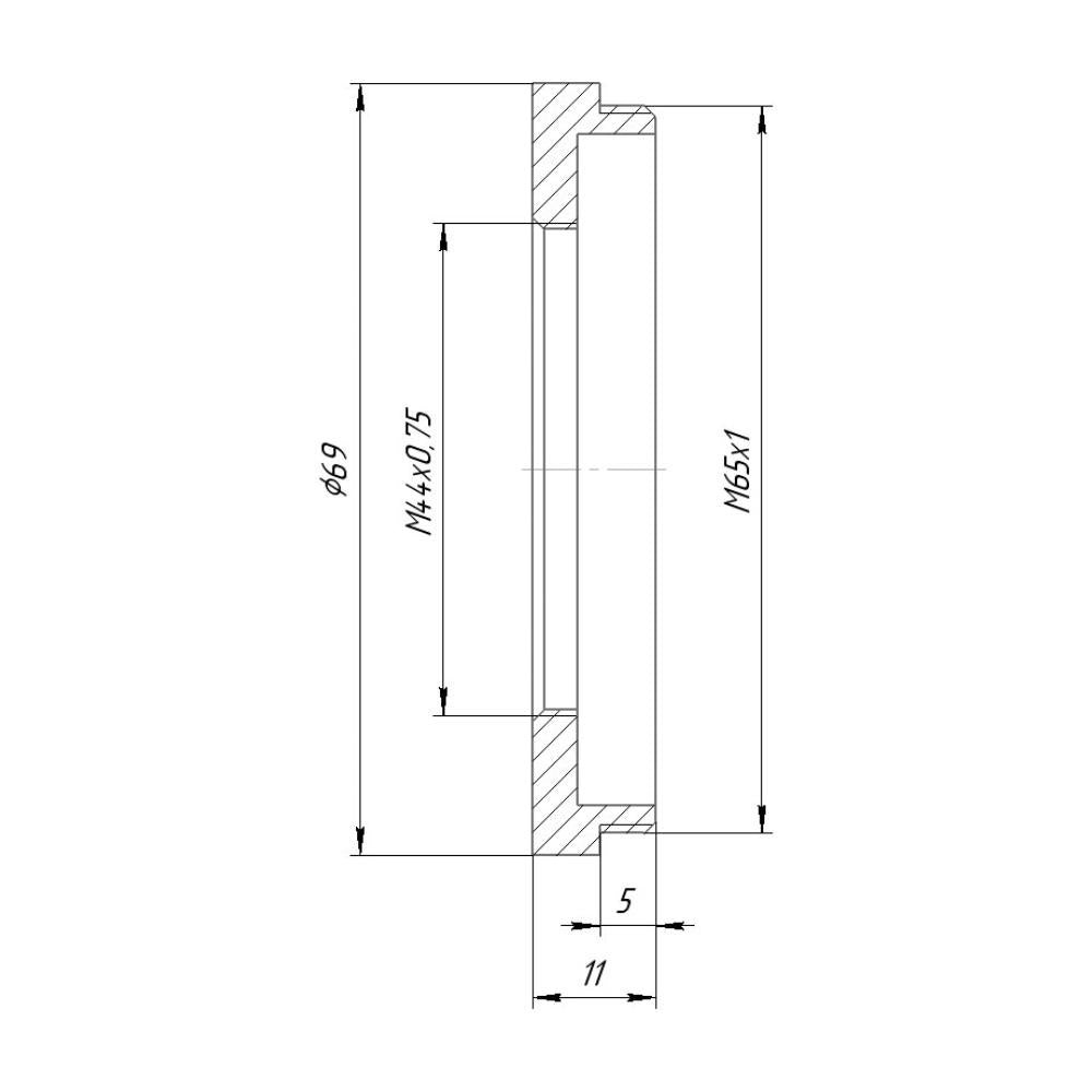 M44x0.75 female to M65x1 male thread adapter