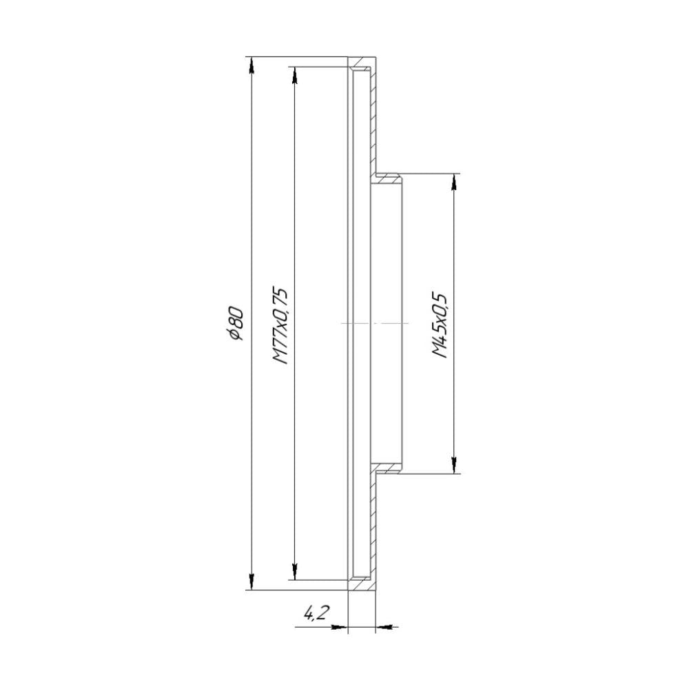M45x0.5 male to M77x0.75 female thread adapter (filter step-up ring), short