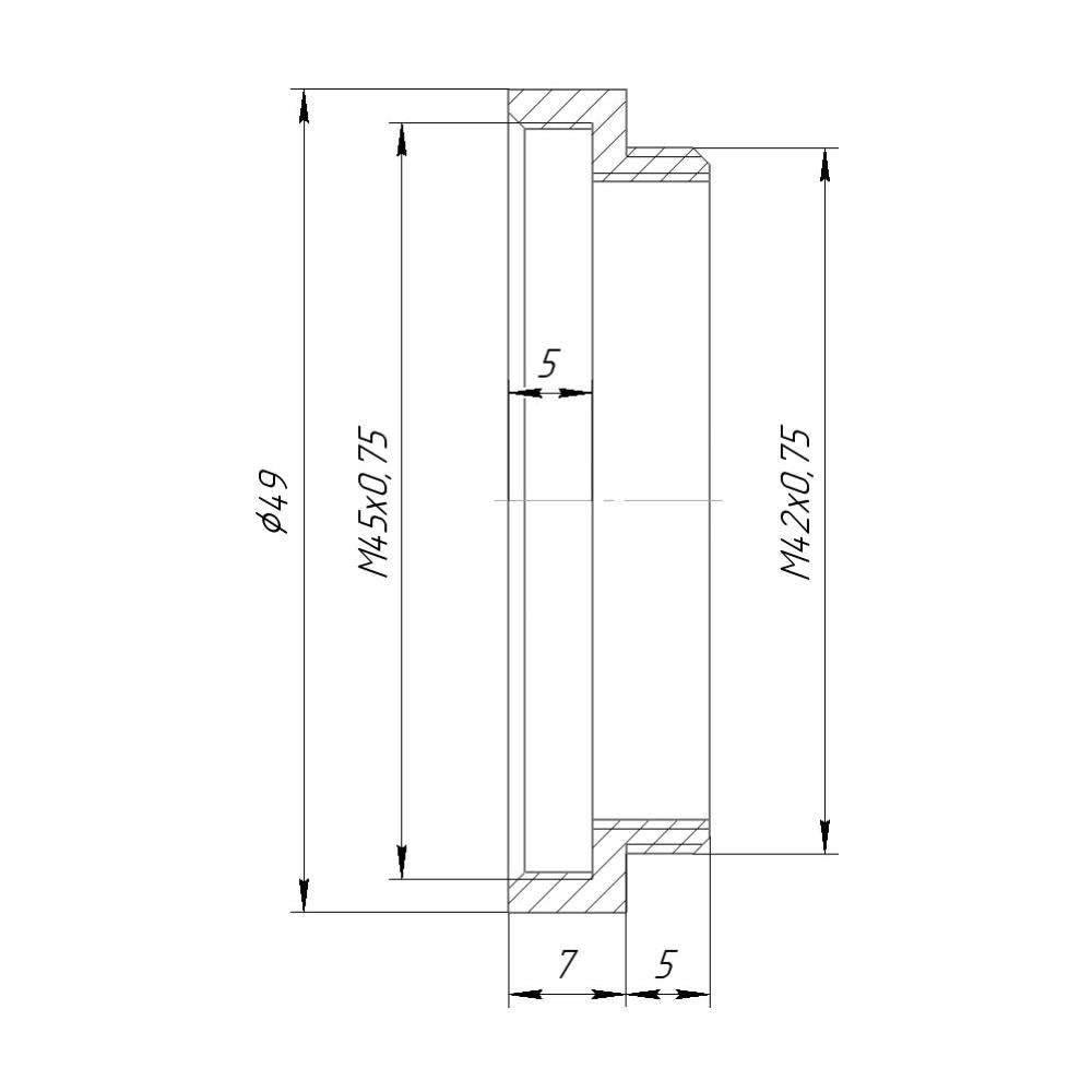 M45x0.75 female to M42x0.75 (T2) male thread adapter