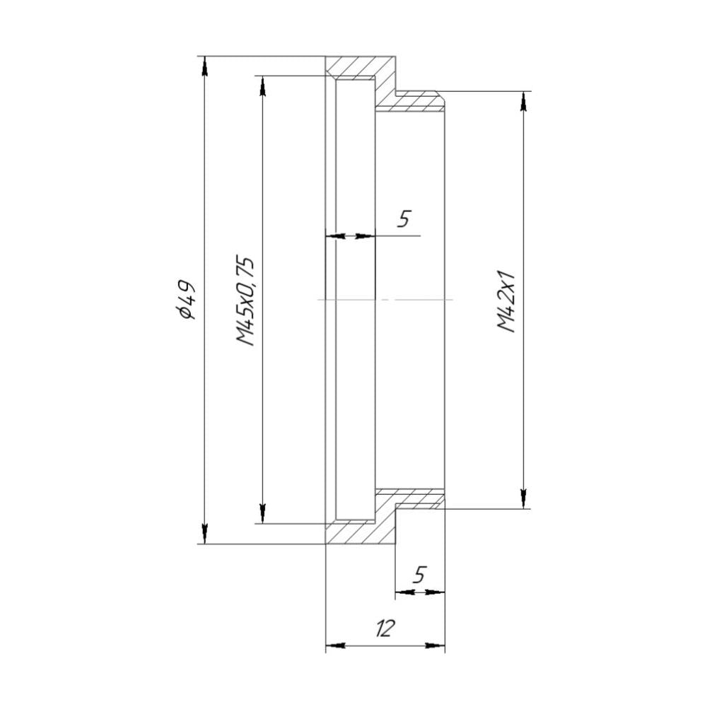 M45x0.75 female to M42x1 male thread adapter