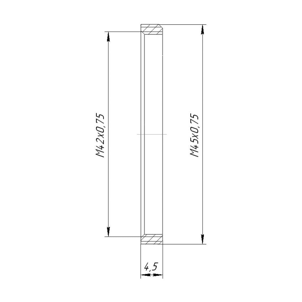 M45x0.75 male to M42x0.75 (T2) female thread adapter, flangeless