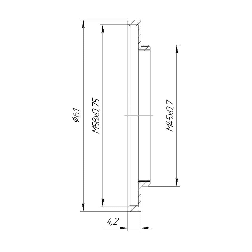 M45x0.7 male to M58x0.75 female thread adapter (45mm to 58mm step-up ring)