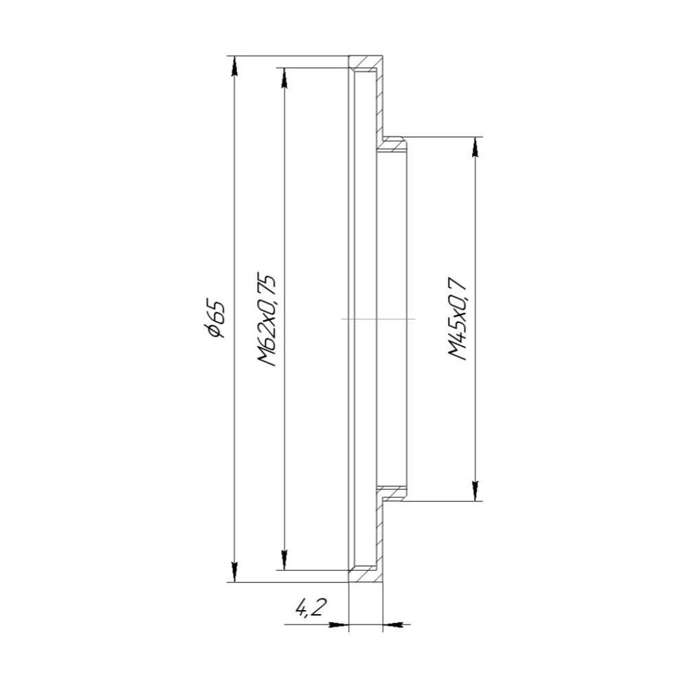 M45x0.7 male to M62x0.75 female thread adapter (45mm to 62mm step-up ring)