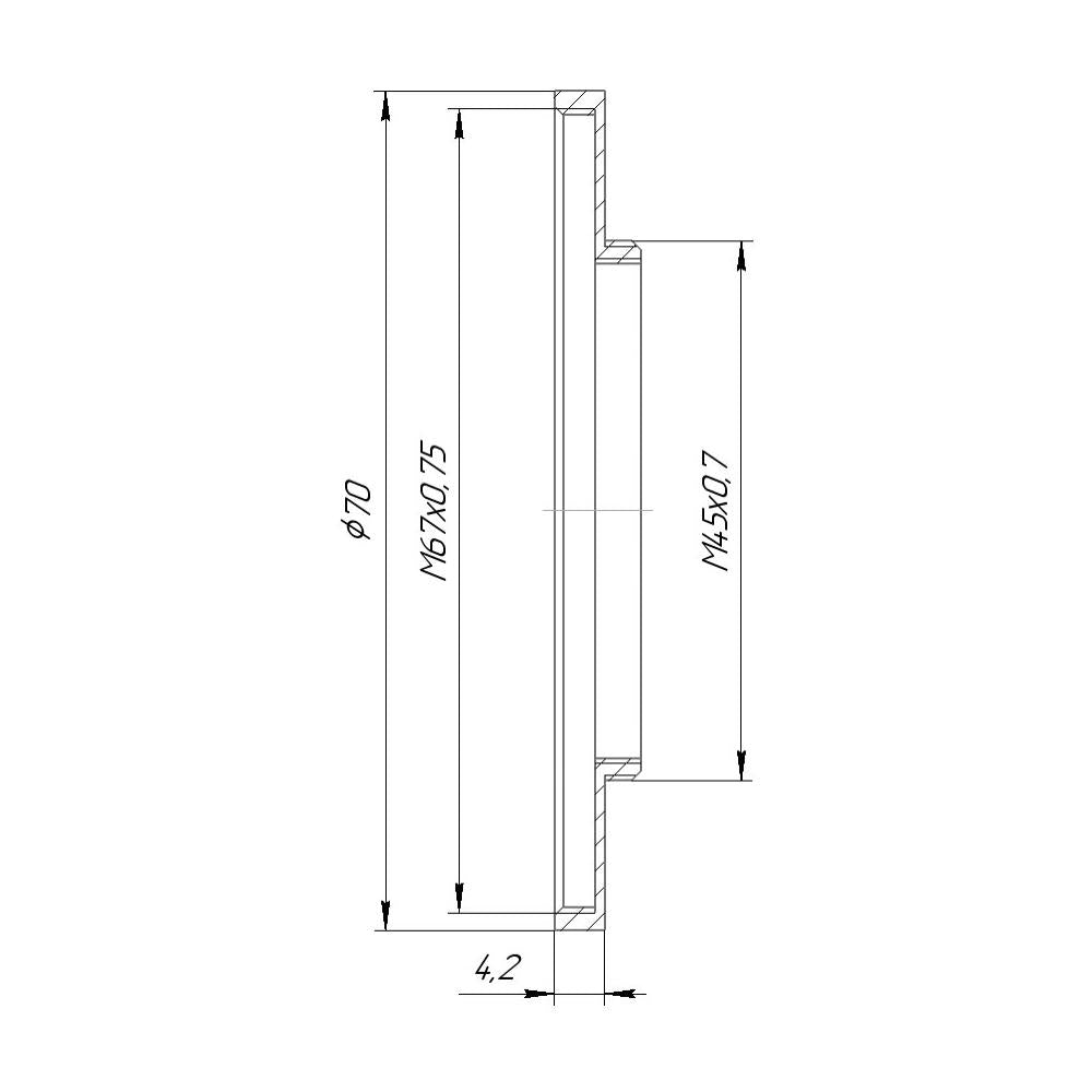 M45x0.7 male to M67x0.75 female thread adapter (45mm to 67mm step-up ring)