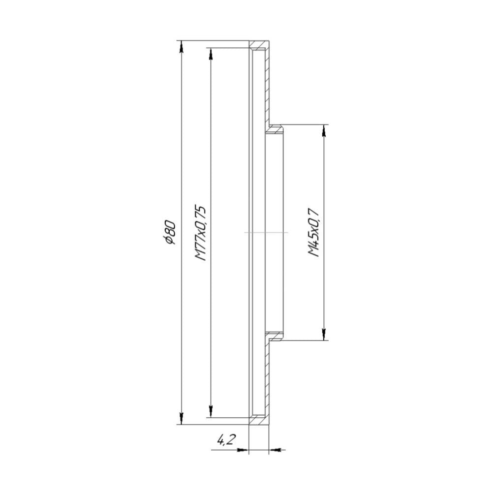 M45x0.7 male to M77x0.75 female thread adapter (45mm to 77mm step-up ring)