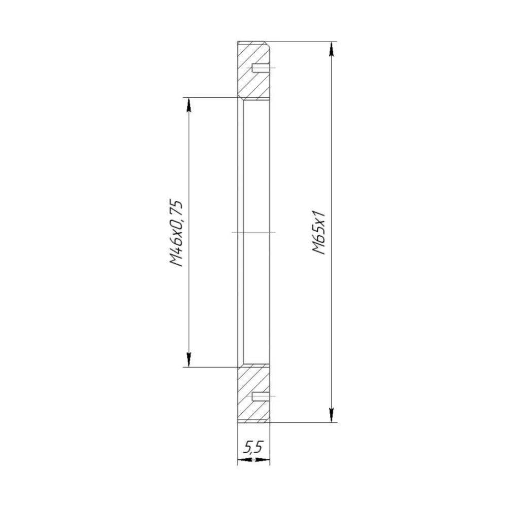 M46x0.75 female to M65x1 male thread adapter, flangeless