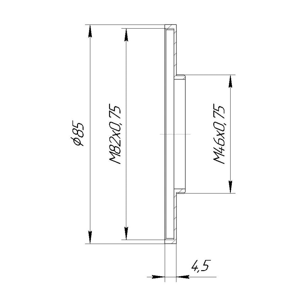 M46x0.75 male to M82x0.75 female thread adapter (46mm to 82mm step-up ring)