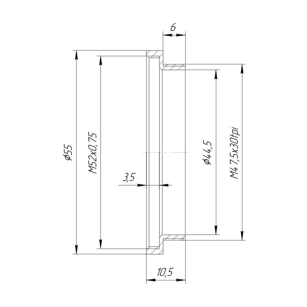 M47.5x30tpi male to M52x0.75 female thread adapter (filter step-up ring)