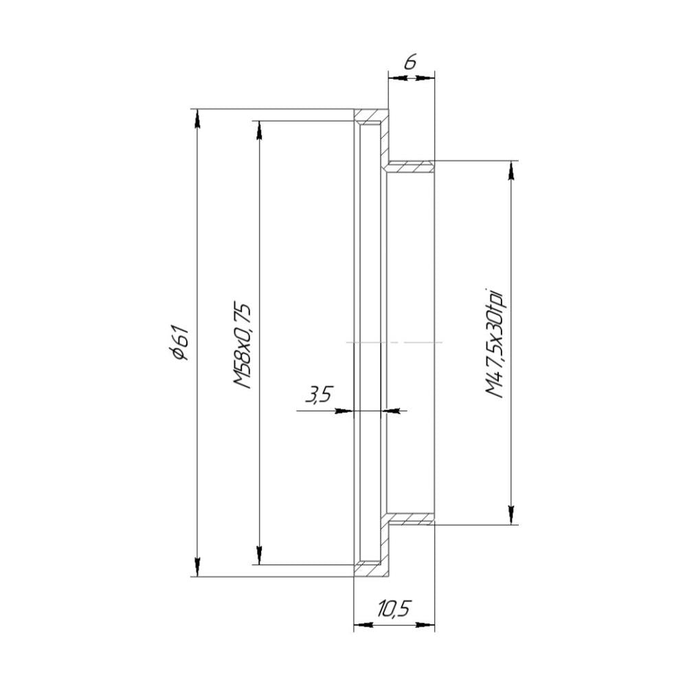 M47.5x30tpi male to M58x0.75 female thread adapter (filter step-up ring)