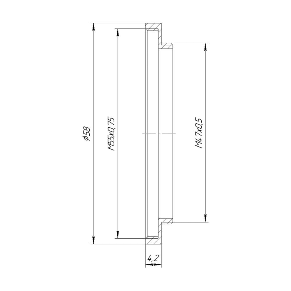 M47x0.5 male to M55x0.75 female thread adapter (47mm to 55mm step-up ring)
