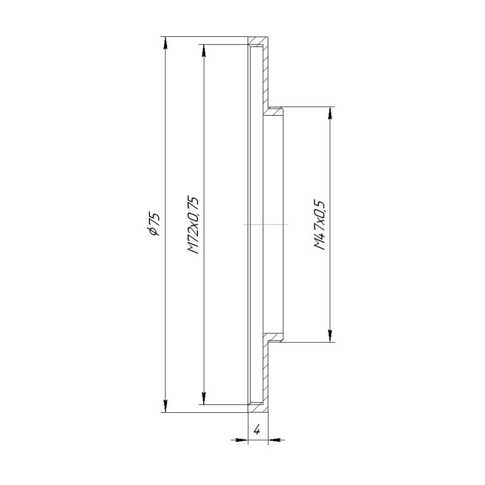 M47x0.5 male to M72x0.75 female thread adapter (47mm to 72mm step-up ring)