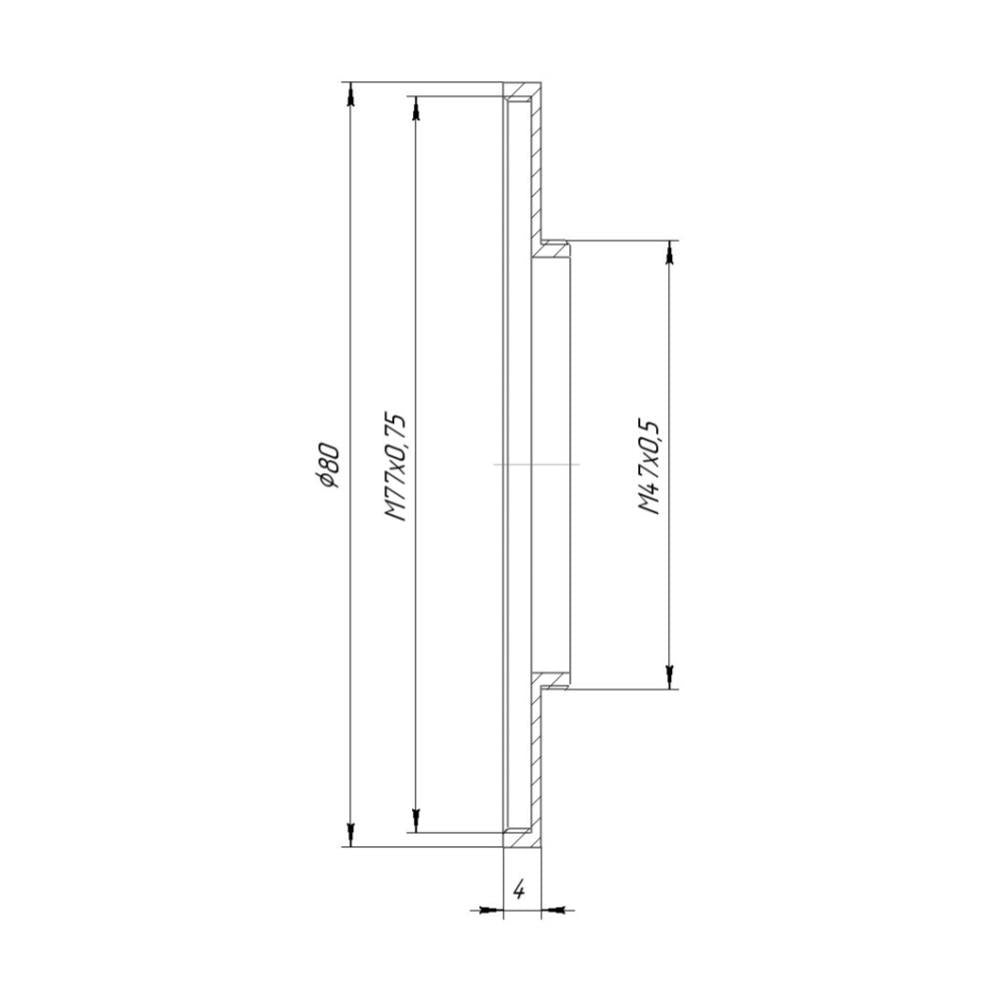 M47x0.5 male to M77x0.75 female thread adapter (47mm to 77mm step-up ring)
