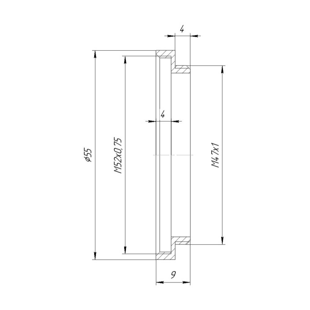 M47x1 male to M52x0.75 female thread adapter