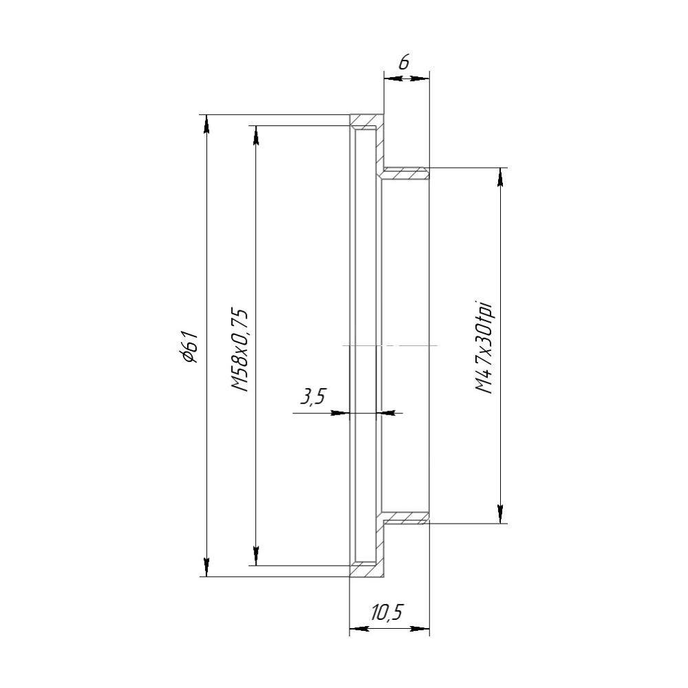 M47x30tpi male to M58x0.75 female thread adapter (filter step-up ring)