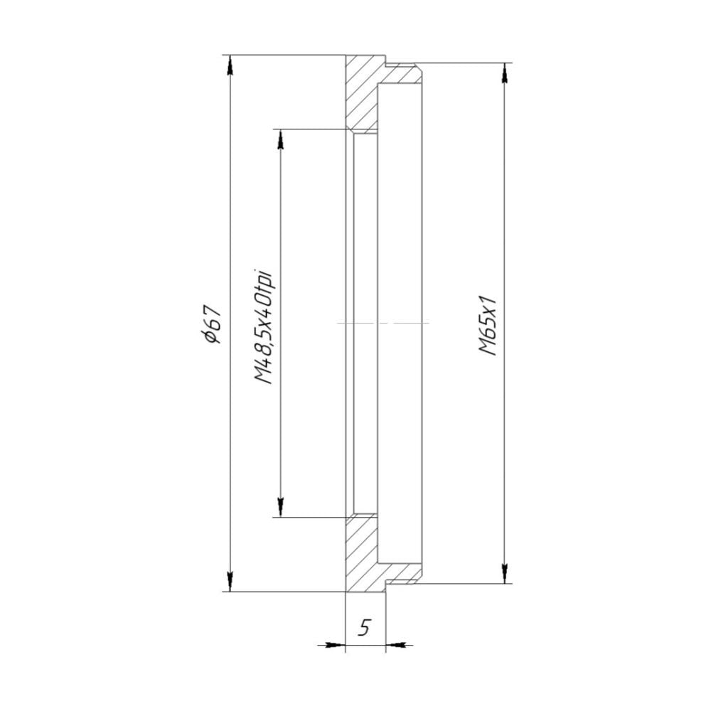 M48.5x40tpi female to M65x1 male thread adapter for Ilex #3 shutters