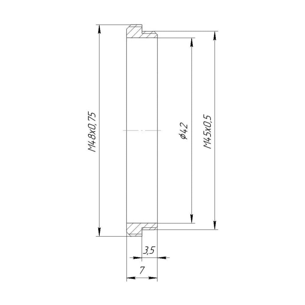 M48x0.75 male to M45x0.5 male thread adapter