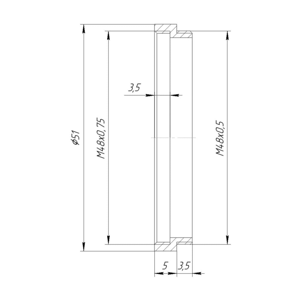 M48x0.5 male to M48x0.75 female thread adapter (pitch converter)