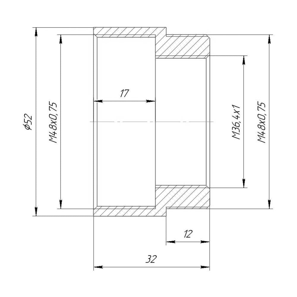 M48x0.75 female to M36.4x1 female (M48x0.75 male) thread adapter