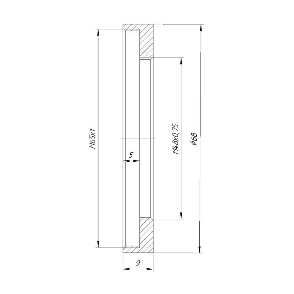 M48x0.75 female to M65x1 female thread adapter