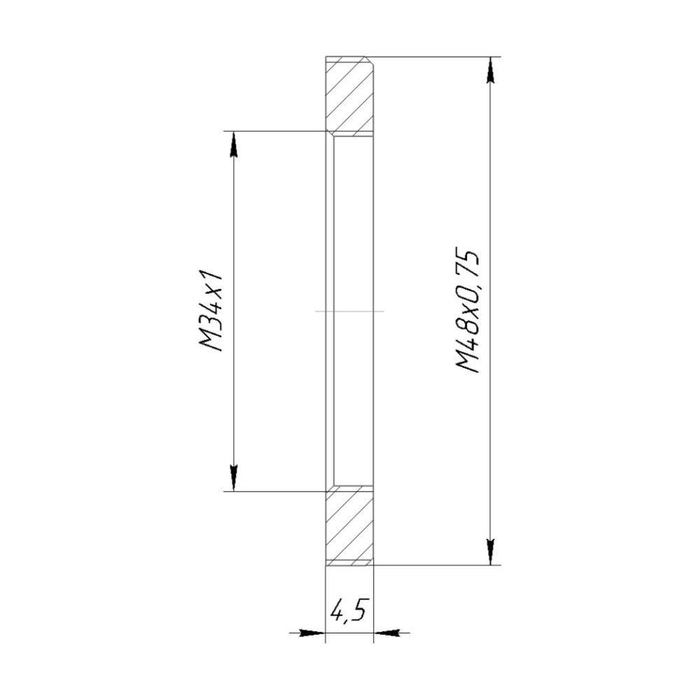 M48x0.75 male to M34x1 female thread adapter, flangeless