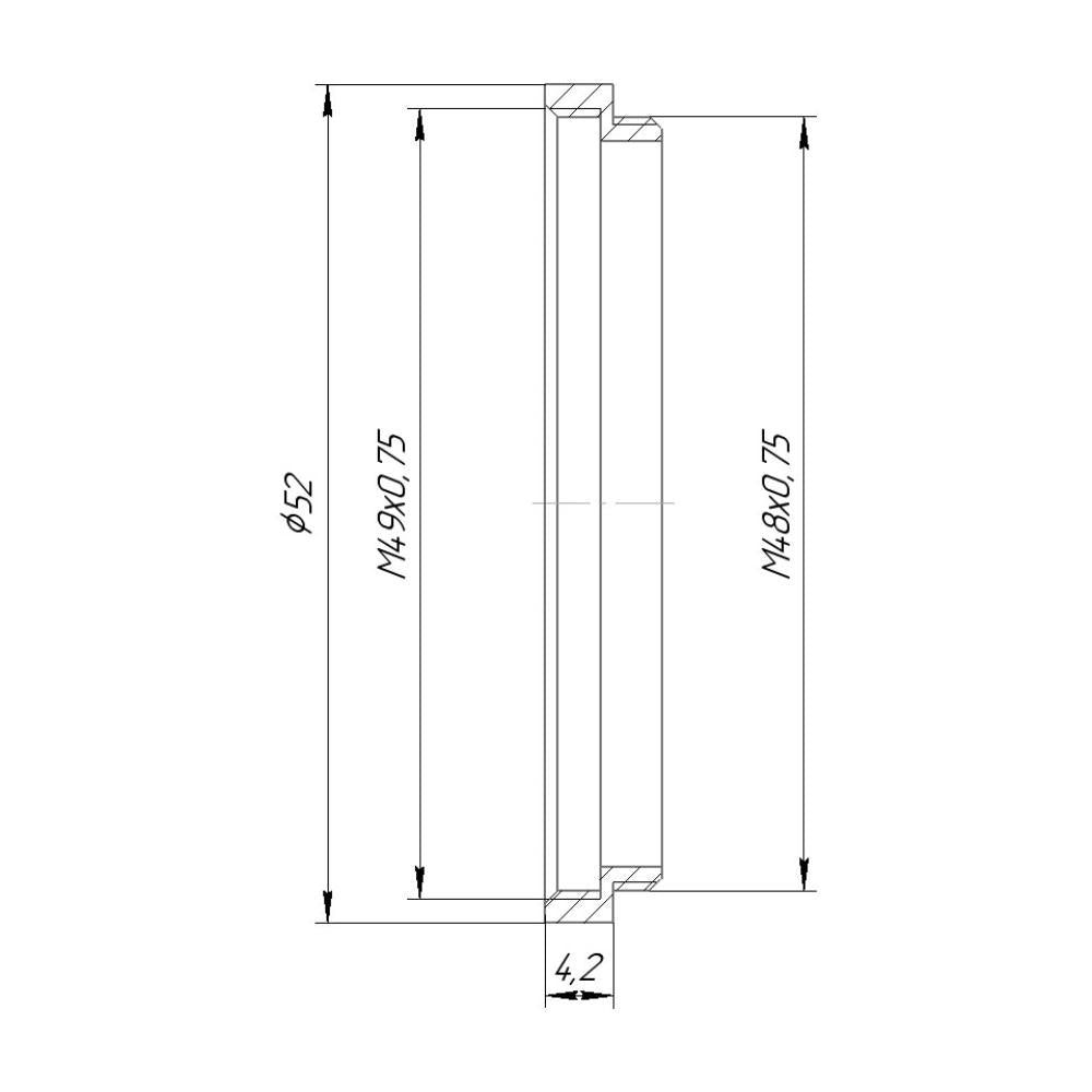 M48x0.75 male to M49x0.75 female thread adapter (48mm to 49mm step-up ring)
