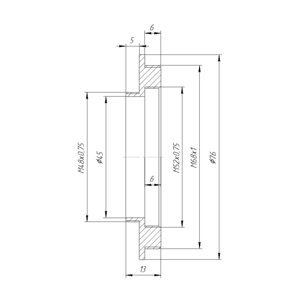M68x1 male to M48x0.75 male thread adapter with M52x0.75 female thread