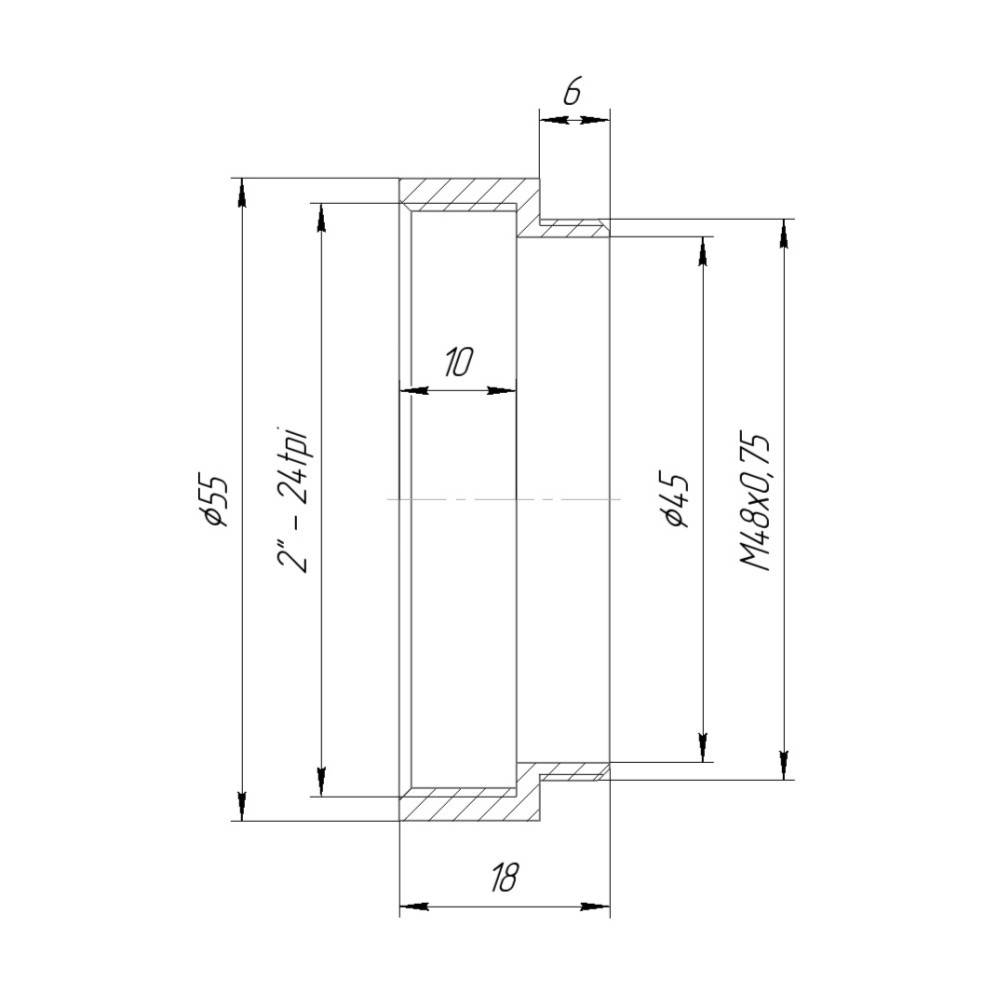M48x0.75 male to SCT2" female thread adapter