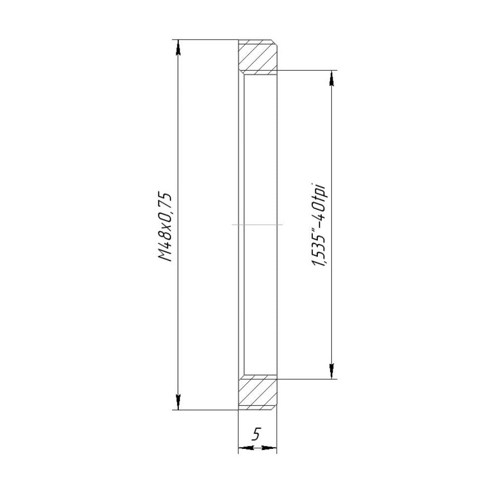 M48x0.75 male to SM1.5 female thread adapter, flangeless