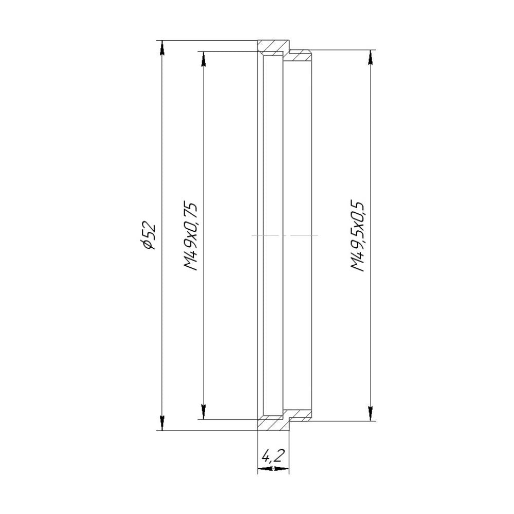 M49.5x0.5 male to M49x0.75 female thread adapter (49.5mm to 49mm step-down ring)