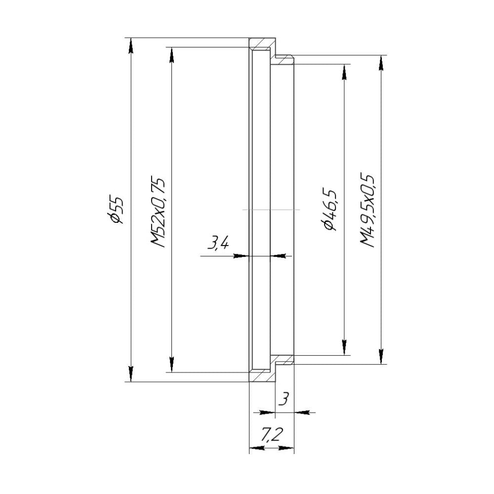 M49.5x0.5 male to M52x0.75 female thread adapter (49.5mm to 52mm step-up ring)