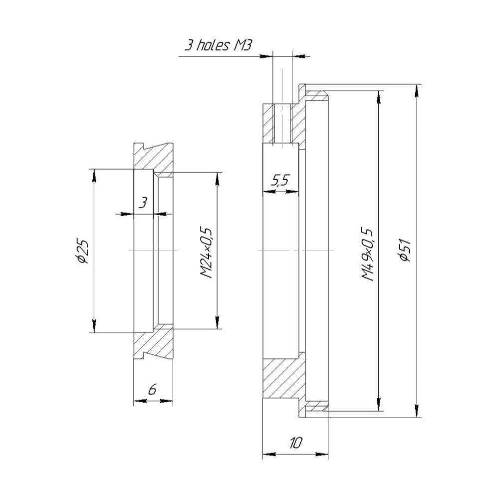 M49x0.5 male to M24x0.5 female step-down ring (adapter for Bolex 8/19/1.5x)