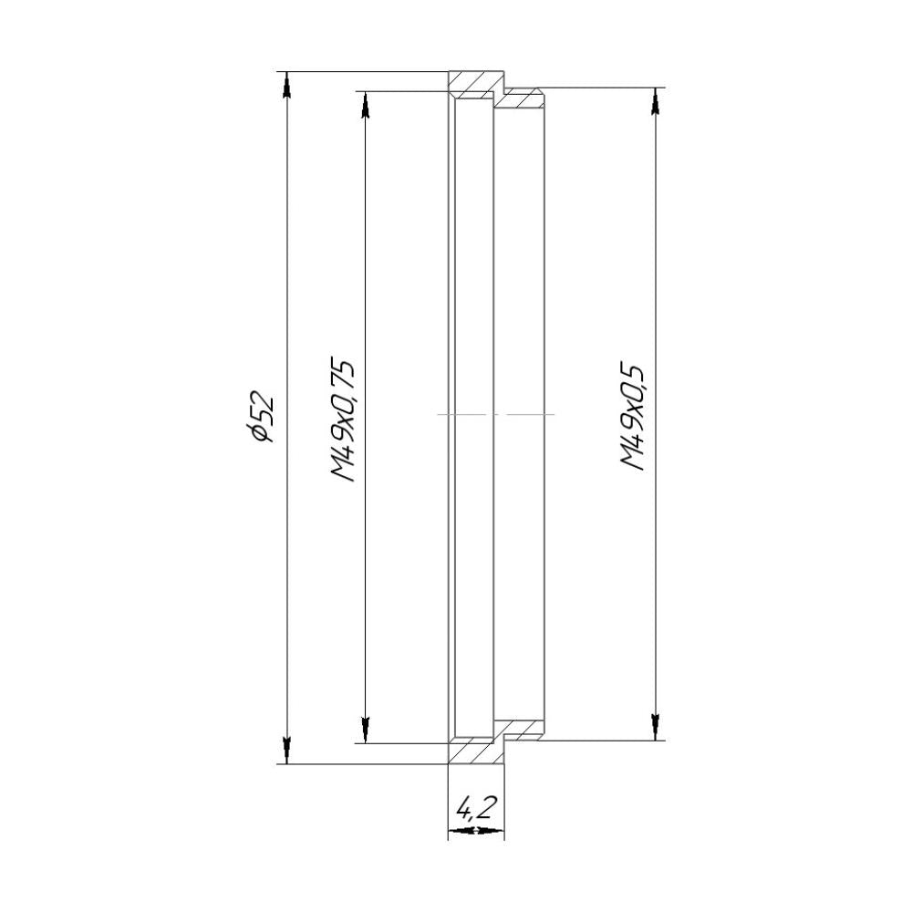 M49x0.5 male to M49x0.75 female thread adapter (filter thread pitch adapter)
