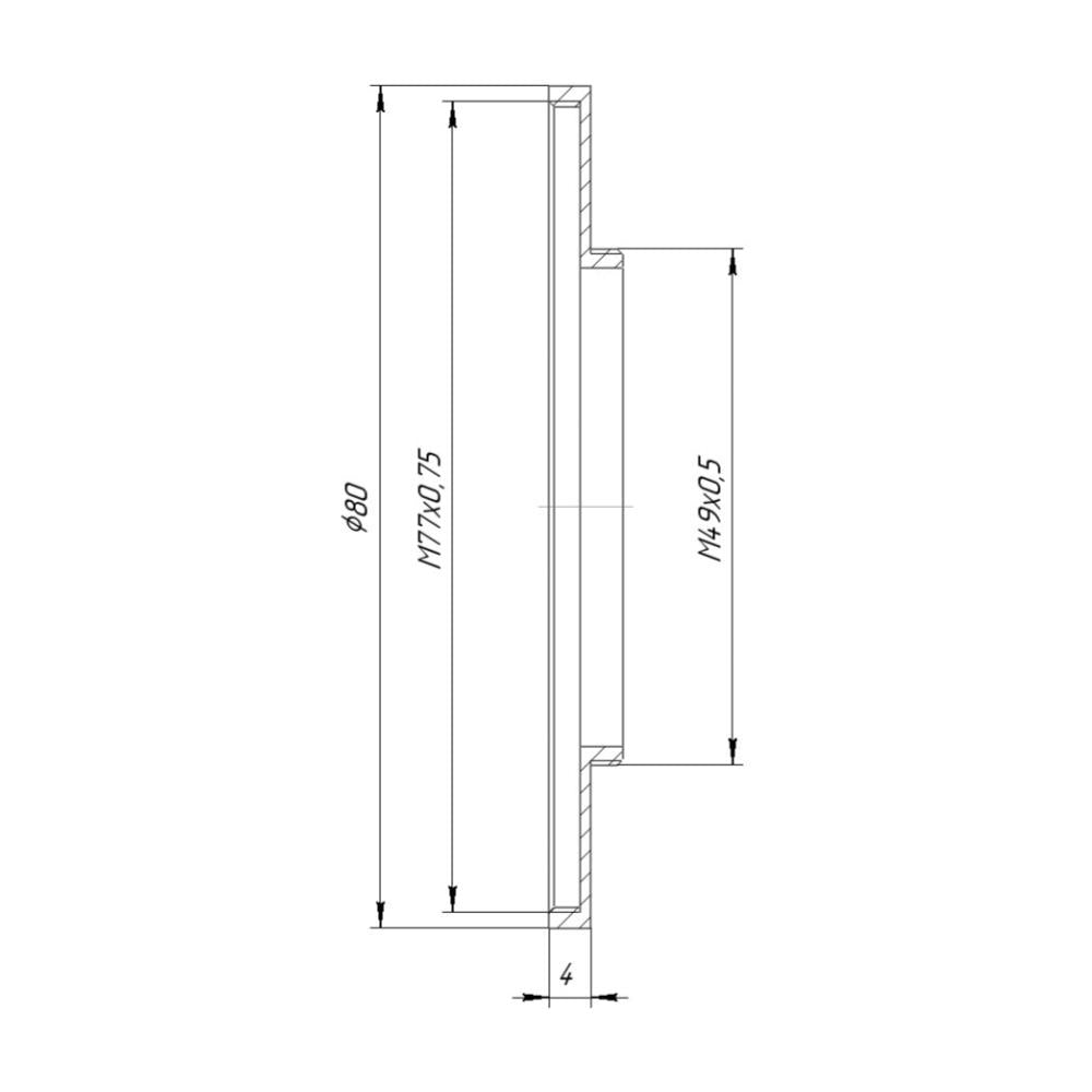 M49x0.5 male to M77x0.75 female thread adapter (49mm to 77mm step-up ring)