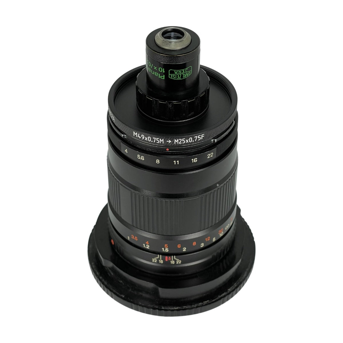 M49x0.75 male to M25x0.75 female thread adapter (49mm to 25mm step-down ring)