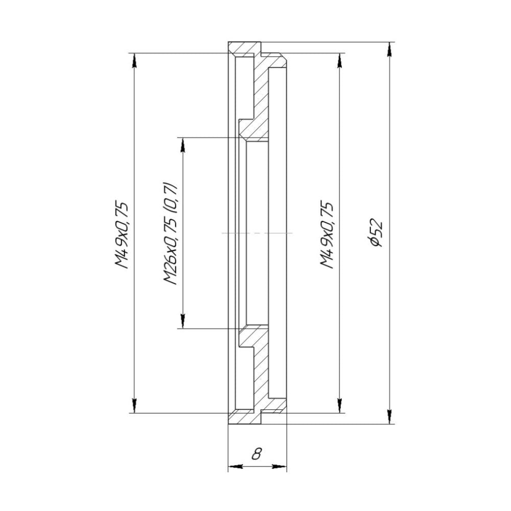 M49x0.75 male to M26x0.75 female thread adapter (49mm to 26mm step-down ring)