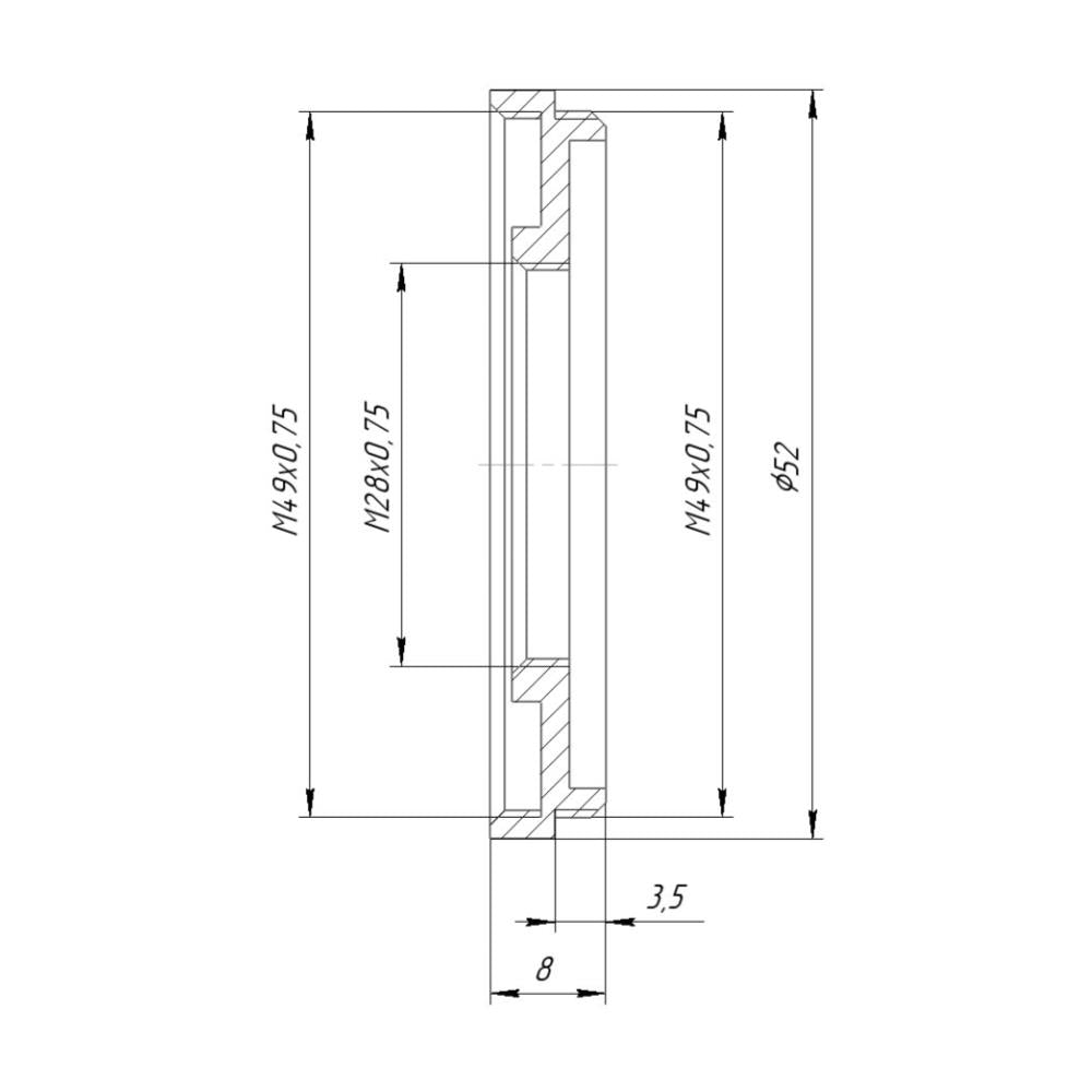 M49x0.75 male to M28x0.75 female thread adapter (49mm to 28mm step-down ring)