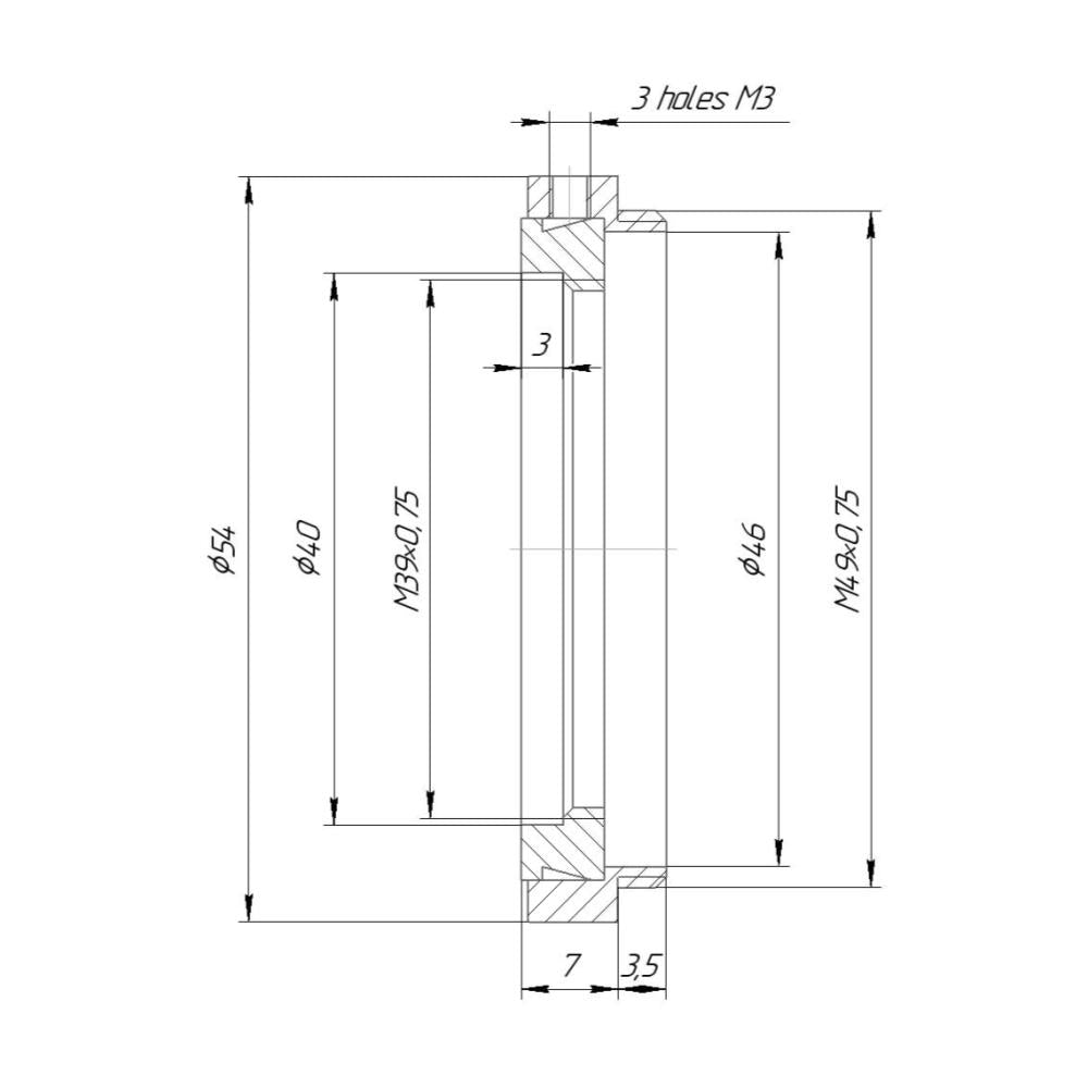 M49x0.75 male to M39x0.75 female step-down ring (adapter for Bolex 16/32/1.5x)