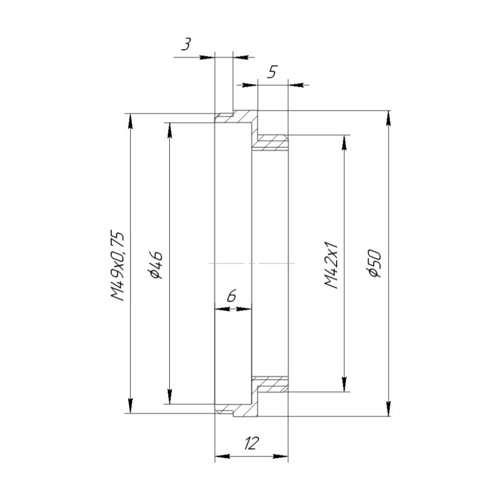 M49x0.75 male to M40.5x0.5 male thread adapter