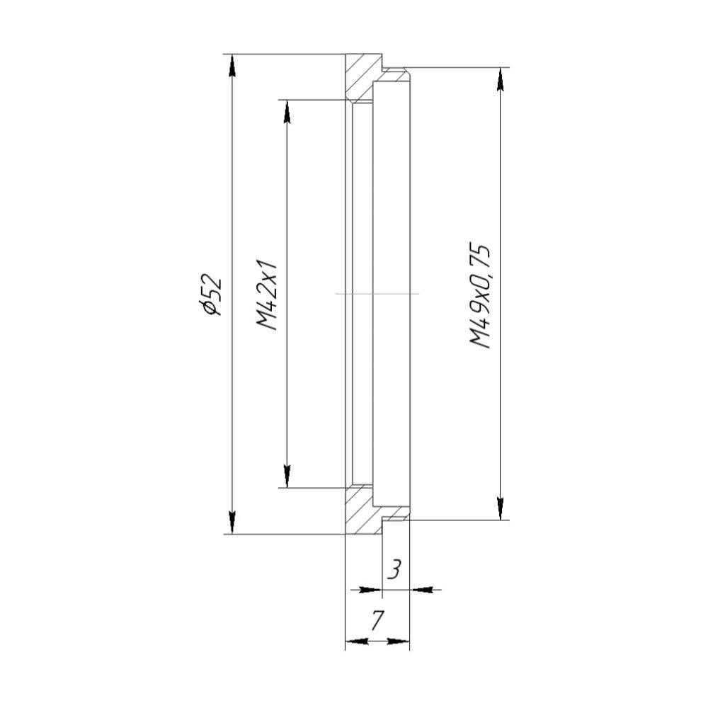 M49x0.75 male to M42x1 female thread adapter