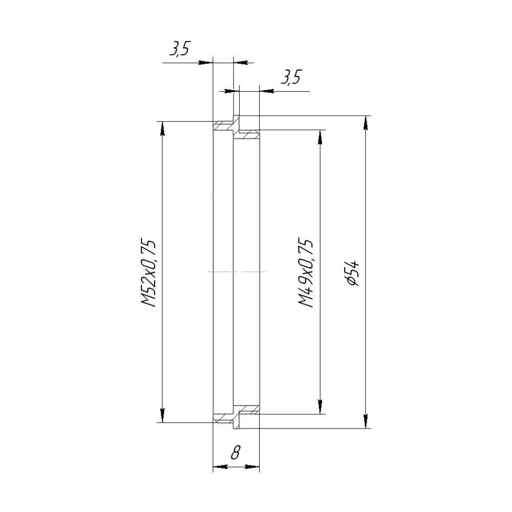 M49x0.75 male to M52x0.75 male thread adapter